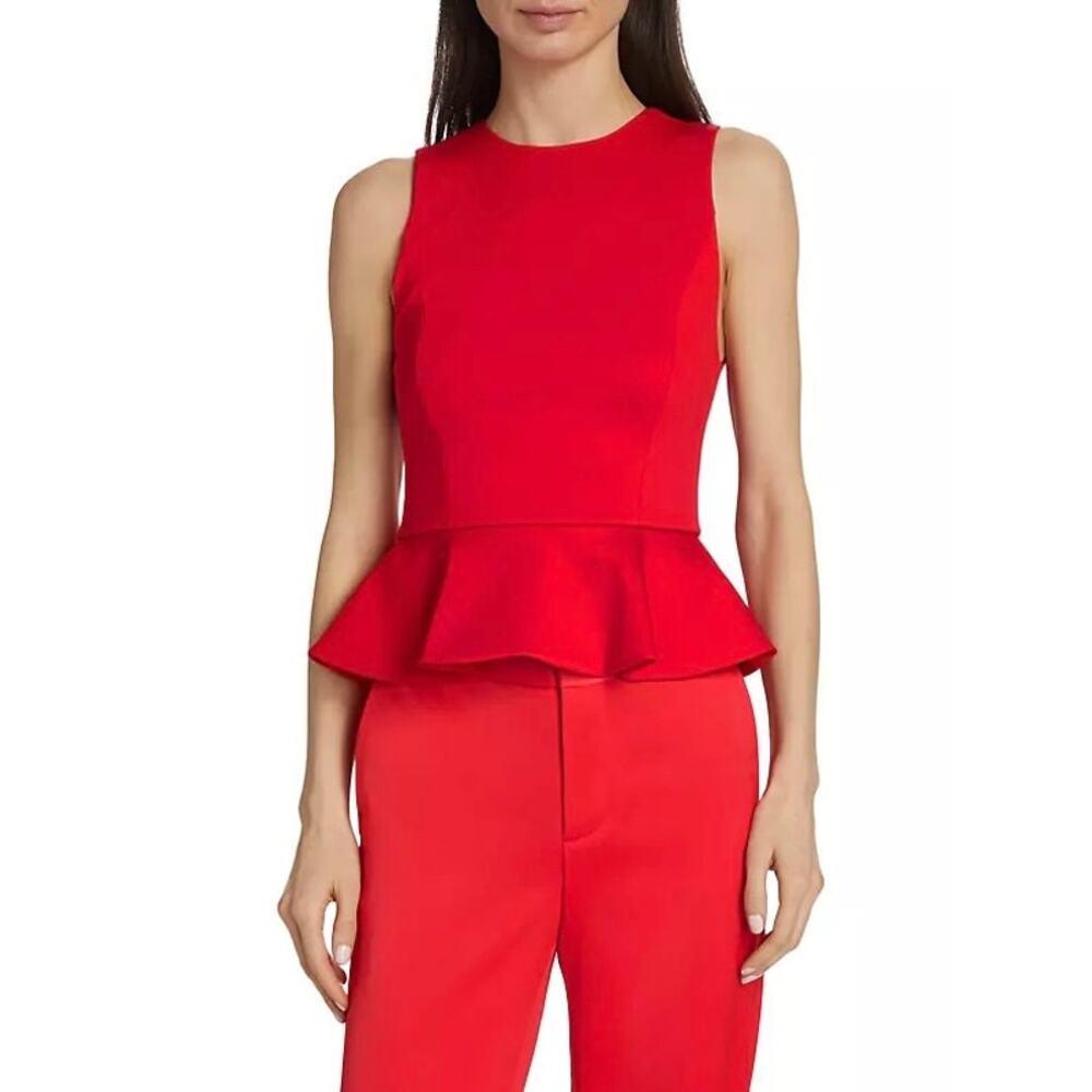 ALICE AND OLIVIA Poppy Peplum Scuba Top Womens XS Red Sleeveless Stretch Crew